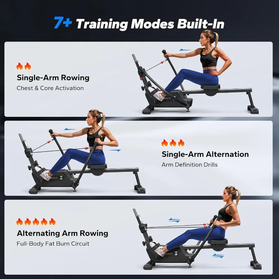 آلات التجديف Sculls لآلة التجديف المغناطيسية المنزلية مع 16 مستوى محاكاة الصف الحقيقي UltraQuiet Rower App و1000+ Champion