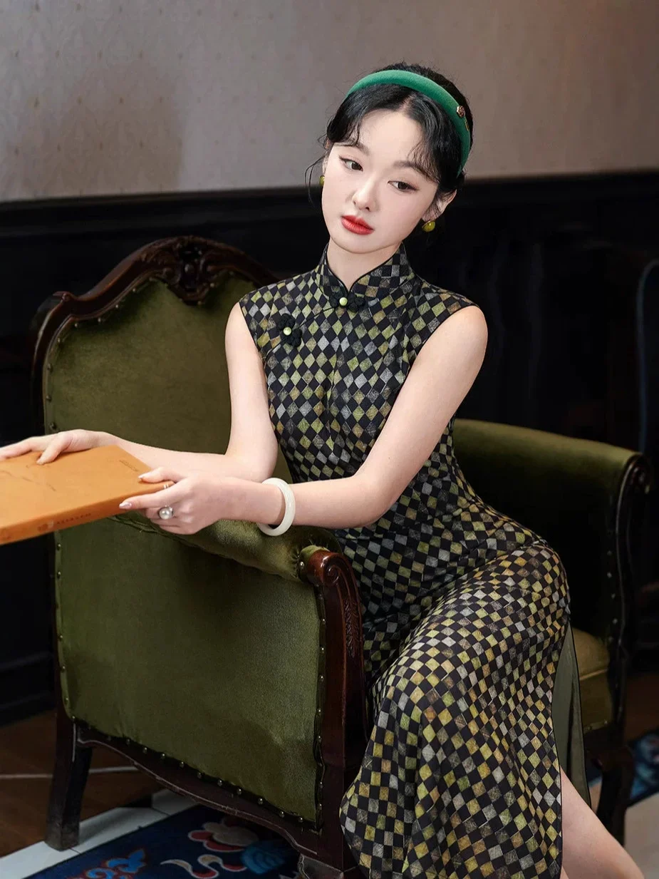 

Весна/Лето 2022, новый улучшенный Cheongsam, облегающий Cheongsam без рукавов, Old Shanghai Long Young Cheongsam в Сучжоу