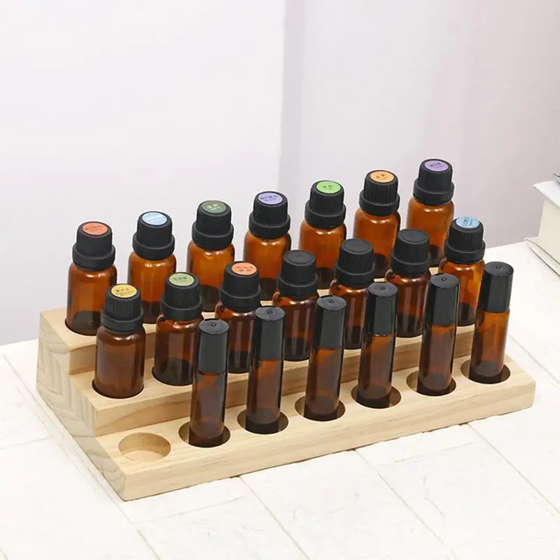 Essential Oil Wooden Display Stand 18 Hole Essential Oil Storage Rack Smooth for Essential Oils Perfume Bottle Holder