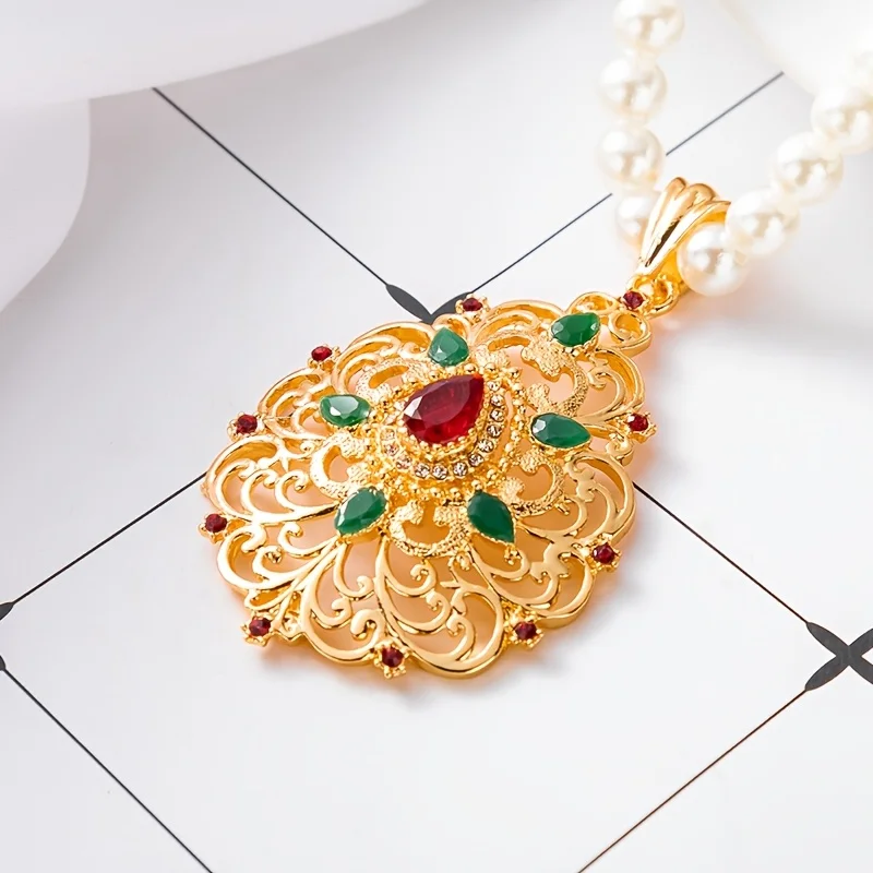 Golden Color Morocco Bride Jewelry Sets For Women Arabic Crystal Pendant Necklace Drop Earring Fashion jewelry