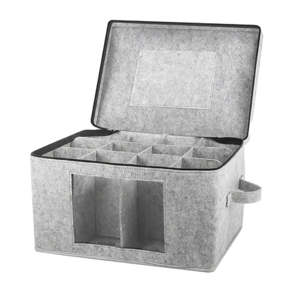 【Organizer】 Wine Glass Storage Box with Lid, Hard Shell Stemware Storage Container with 12 Dividers,Glassware Packing Box