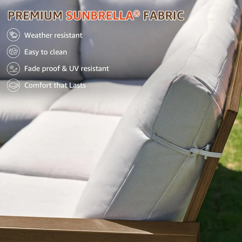 6-delige Tuinmeubelset, Tuinmeubelset Terras L-Vormige Modulaire Sofa-Terrasset, Met De Hand Geborsteld Hout