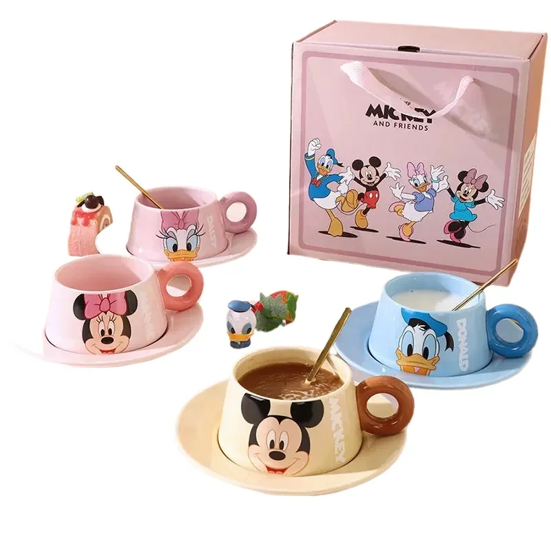 Juego de taza de café y platillo de cerámica para el hogar, patrón de dibujos animados personalizado creativo lindo, Disney, Pato Donald, Minnie, Mickey, Daisy, nuevo