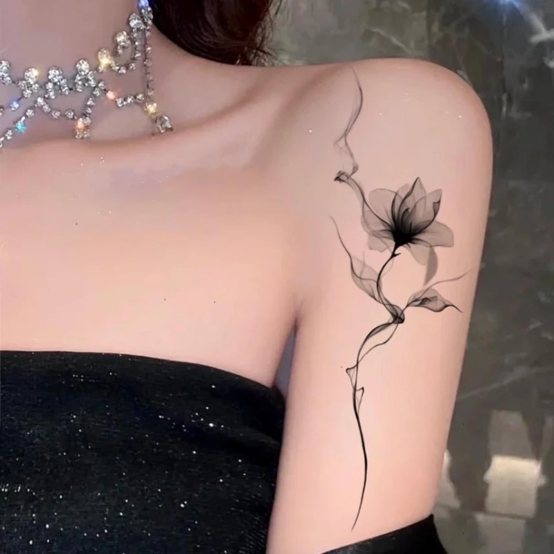 Pegatina de tatuaje temporal para mujer, arte de flor de loto de tinta, tatuaje falso impermeable, Tatuajes Temporales de brazo