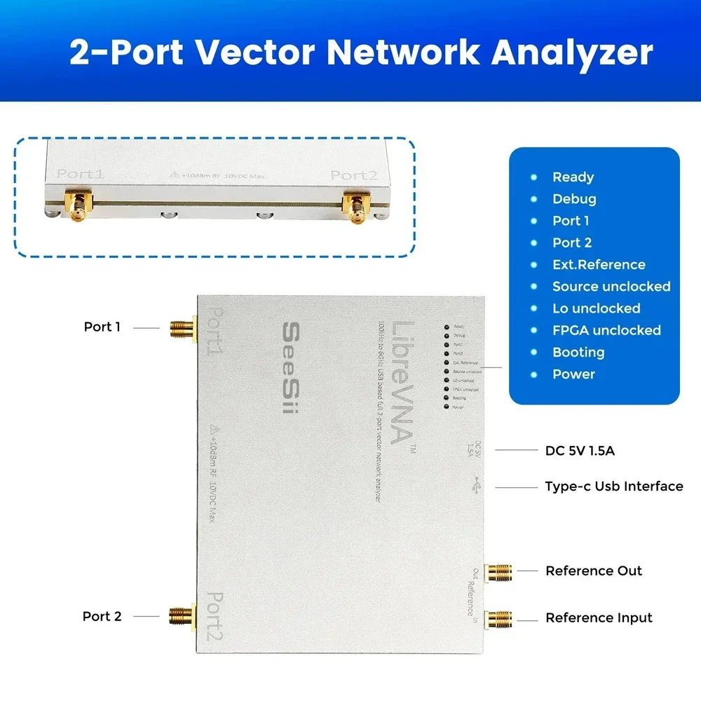 Best sell HamGeek LibreVNA 2.0 Upgraded Version 100kHz-6GHz Portable Vector Network USB Based Full 2-Port VNA