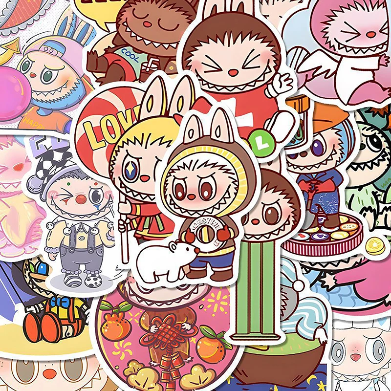 80Pcs New Labubu Monster Cartoon Waterproof Stickers Pack Cute Water Bottle Laptop Skateboard Scrapbook Anime Accessories image 2