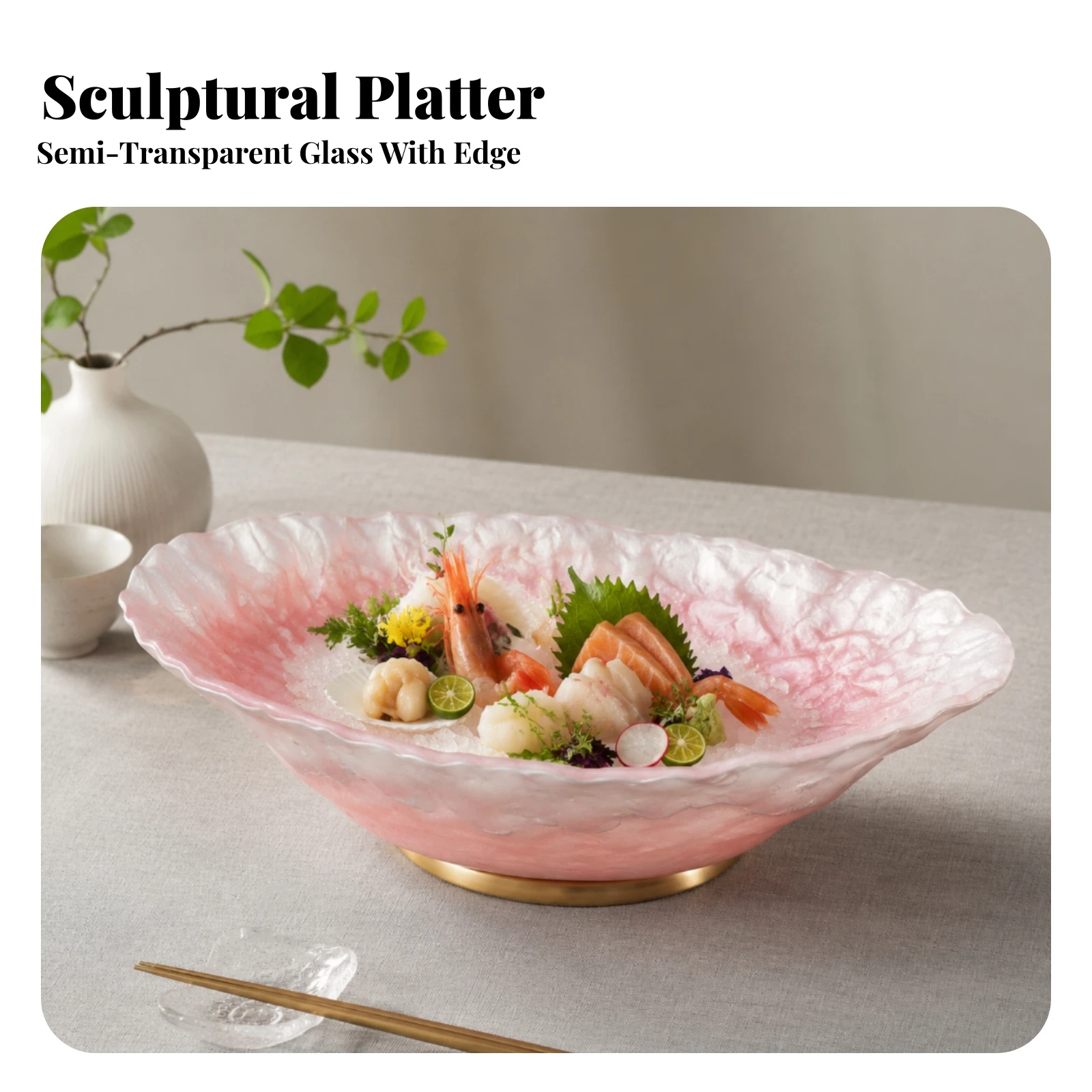Glass Serving Dish with Scalloped Rim Textured Glass Platter with Raised Base Platter with Scalloped Edges Sturdy Eye-Catching