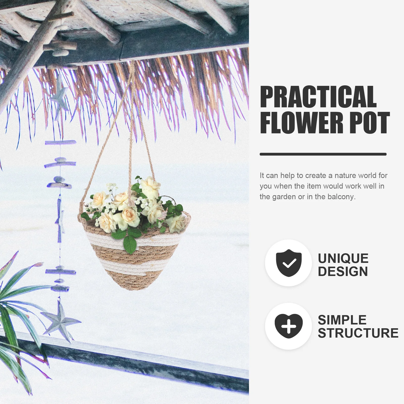 

1pc Woven Flower Planter Basket Wall Hanging Garden Decor Indoor Outdoor Plants Pot Hanging Basket Container Plant Holder
