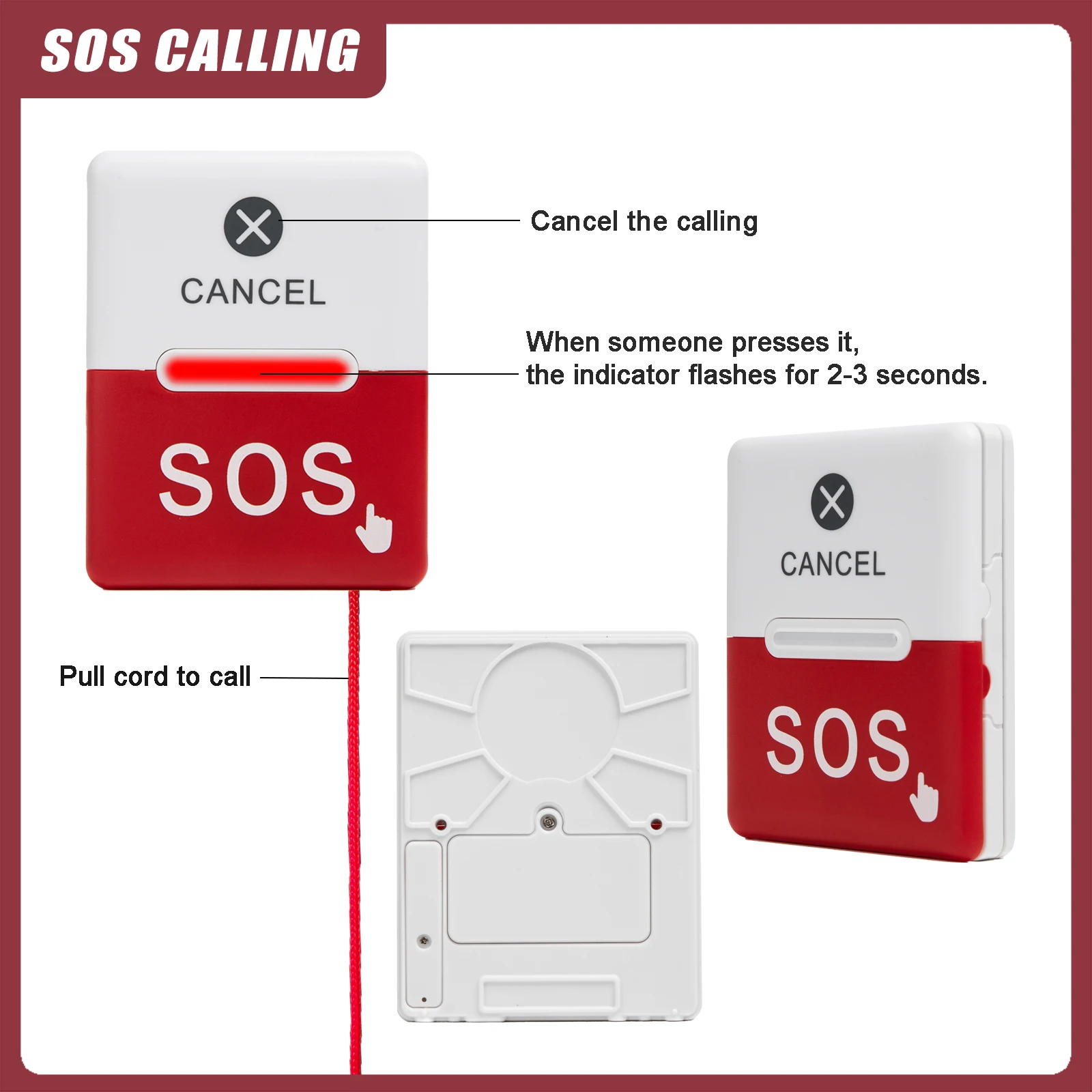 Ycall Nurse SOS Call Button CODE System Hospital Wards Toilet Wireless Emergency Pager Device for Patient Disabled (Only Bell)