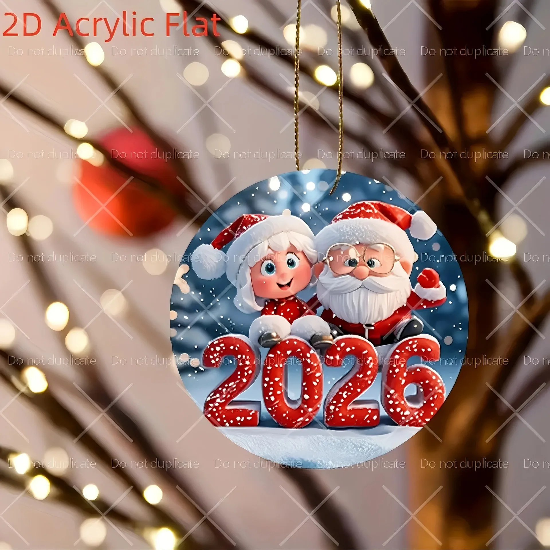 2 قطعة 2026 عيد الميلاد 2d شقة الاكريليك قلادة عيد الميلاد المعلقات الزخرفية كلوز و مزلقة عطلة المعلقات شجرة عيد الميلاد ديكور #3