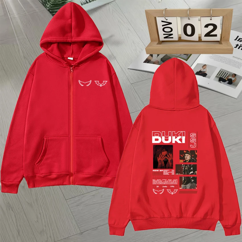 2025 New In Rapper DUKI Music Album Hip Hop Zipper Print Hoodie Autumn Winter Men Women Fleece Long sleeve Unisex Oversized Coat