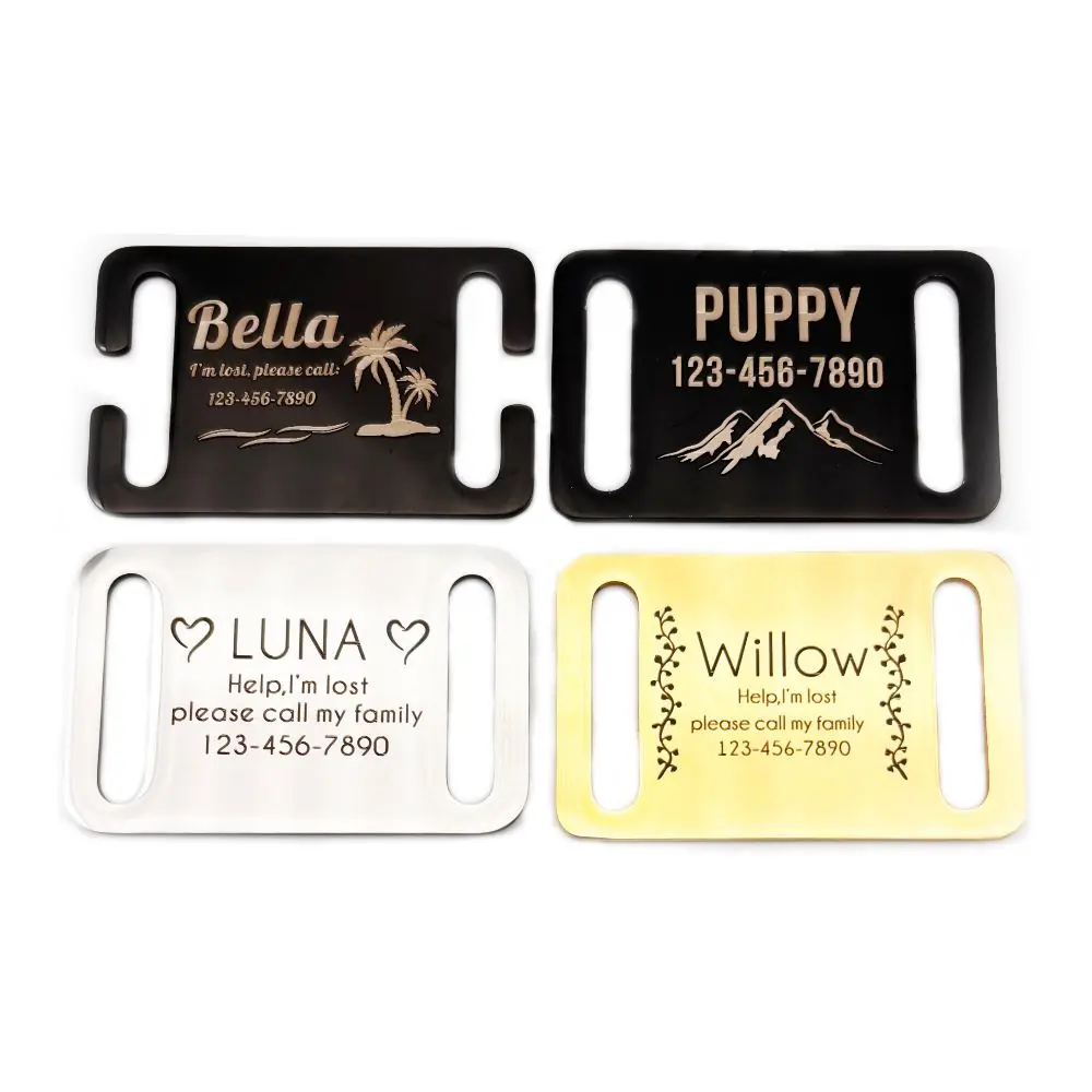 Personalized Pet ID Tag Slide-on Name Tags Collar Accessories Pendant Free Engraving Stainless Steel Dog Tags, 3 Colors