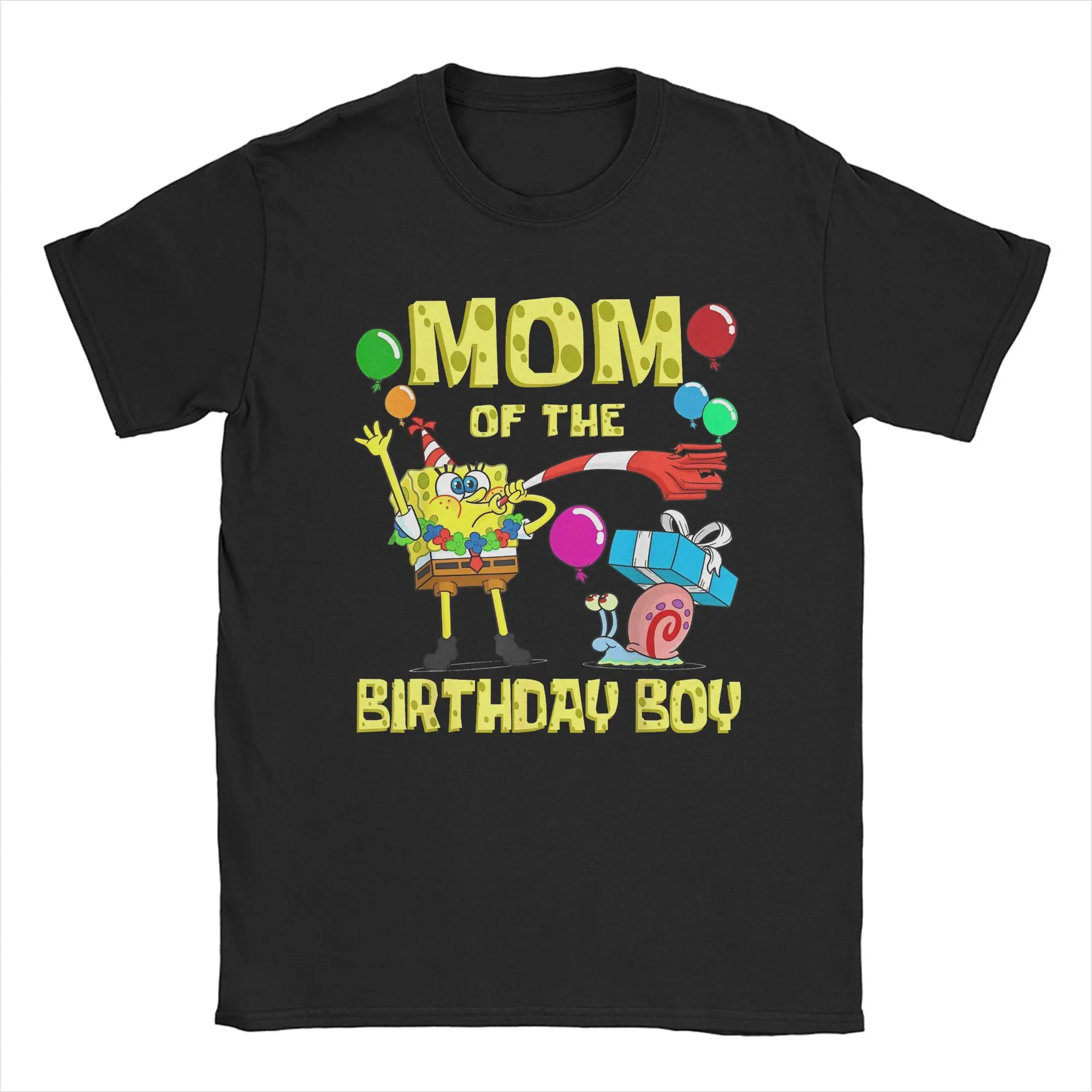 Men T-Shirts Sponge Bobs the Birthday Boy Fashion SquarePants 100% Cotton Tee Shirt Short Sleeve Cartoon T Shirt Crewneck Tops