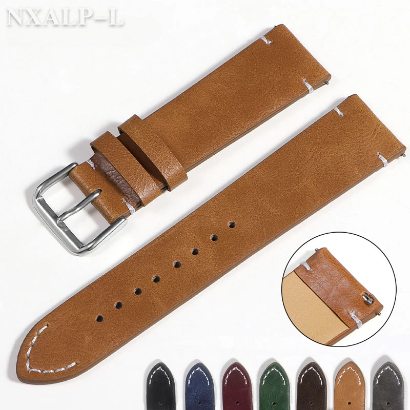 الإفراج السريع حزام الساعات خمر حزام من الجلد الطبيعي 18 مللي متر 20 مللي متر 22 مللي متر 24 مللي متر خياطة الرجال النساء الأعمال العالمي معصمه
