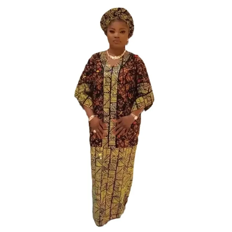 

Dashiki African Dresses for Women Autumn African 3/4 Sleeve V-neck Polyester Long Dress Abayas Dubai Muslim Kaftan Fashion Dress