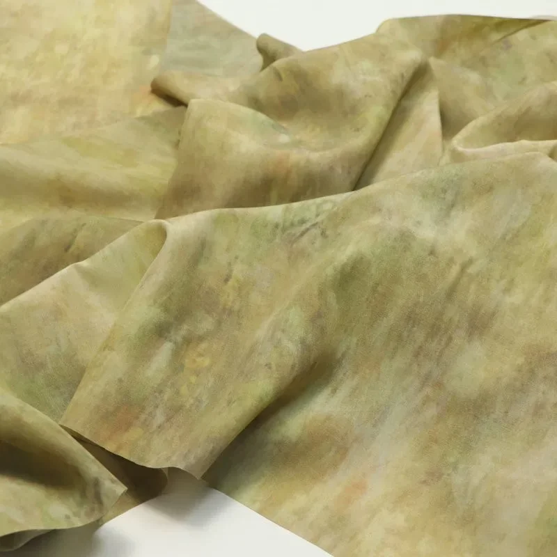 L100cm X W140cm Vintage Earthy Yellow Tie Dye Print Fabric Qipao Dress Blouse Hanfu Tablecloth DIY Home Craft Material Textile