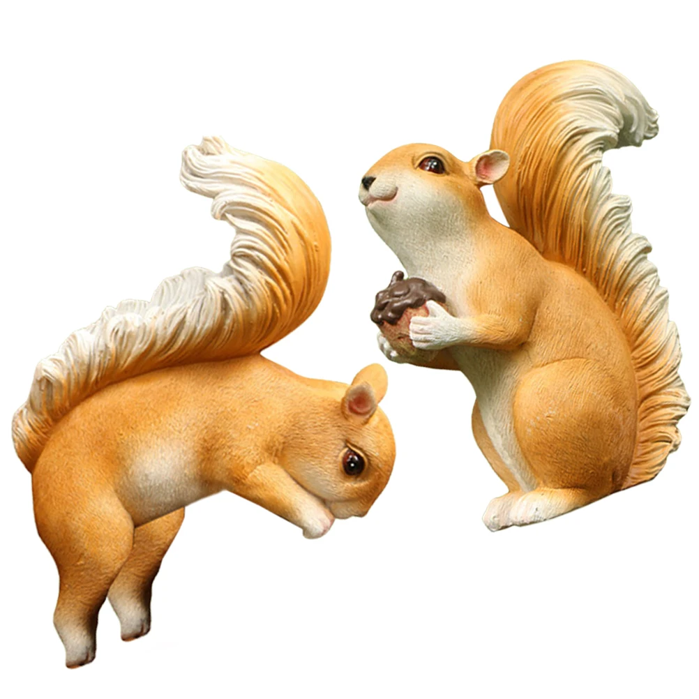 

2pcs Squirrel Figurines Resin Ornament Lifelike Simulation Animal Models Home Garden Decor Educational Toy Squirrel Recognition