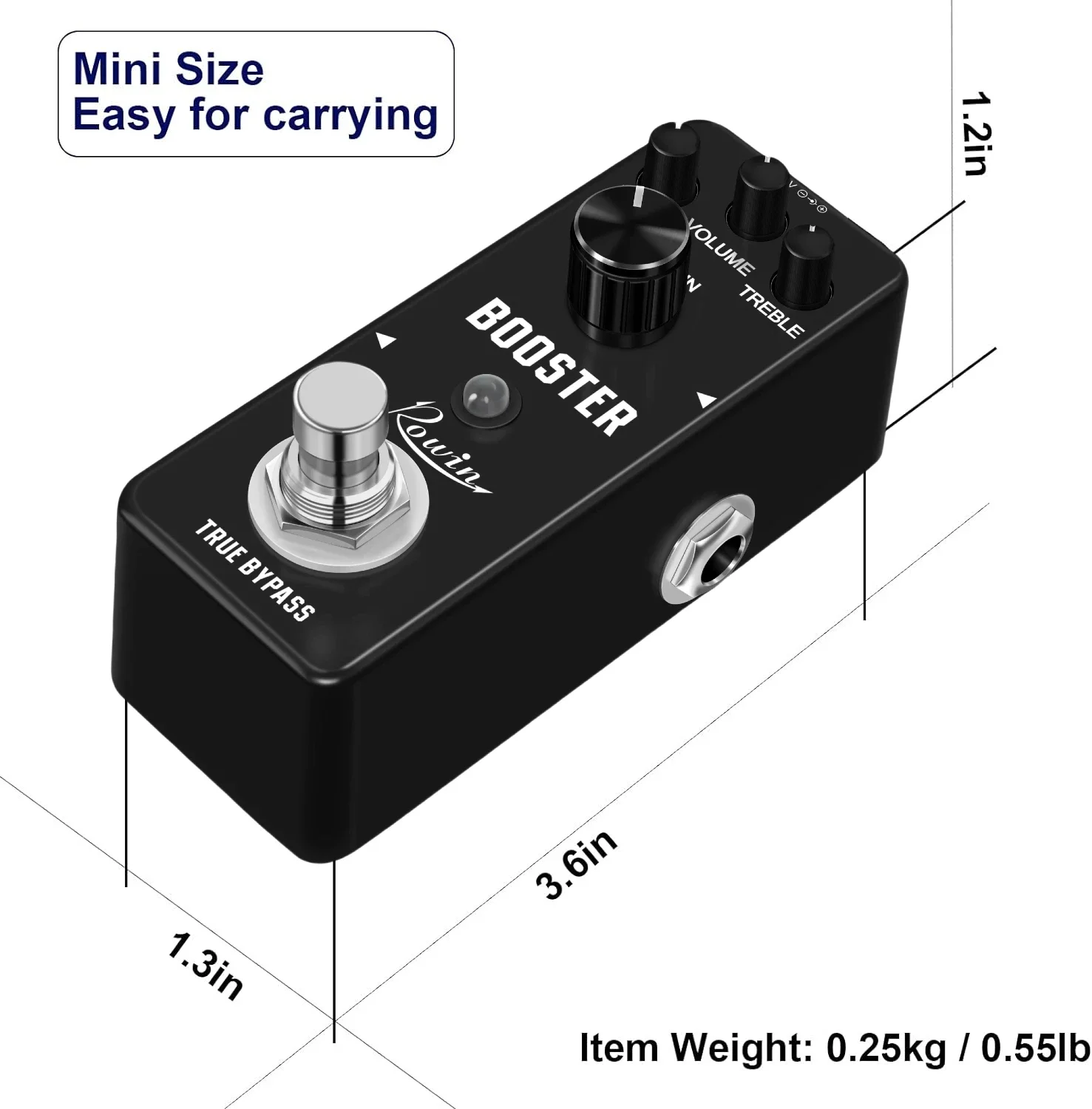 Rowin Electric Guitar Bass Effect Booster Pedal Pure Analog Boost Bass/Treble/Volume Shape Your Tone Mini Size True Bypass