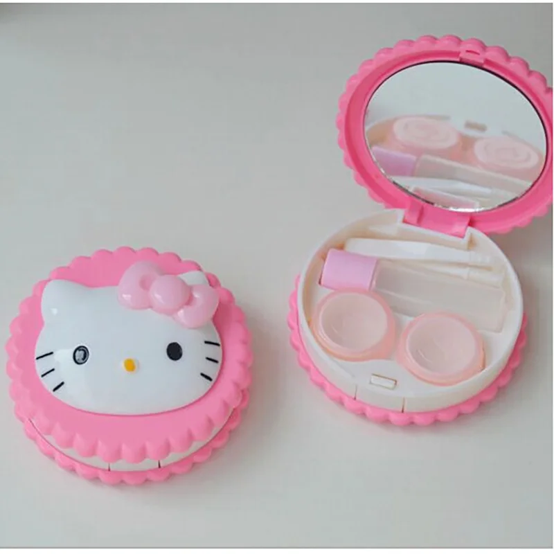 

Kawaii Cute Contact Lens Cases Hello Kittys Accessories Cute Beauty Cartoon Anime Eyeglass Cases with Mirror Toys Girls Gift