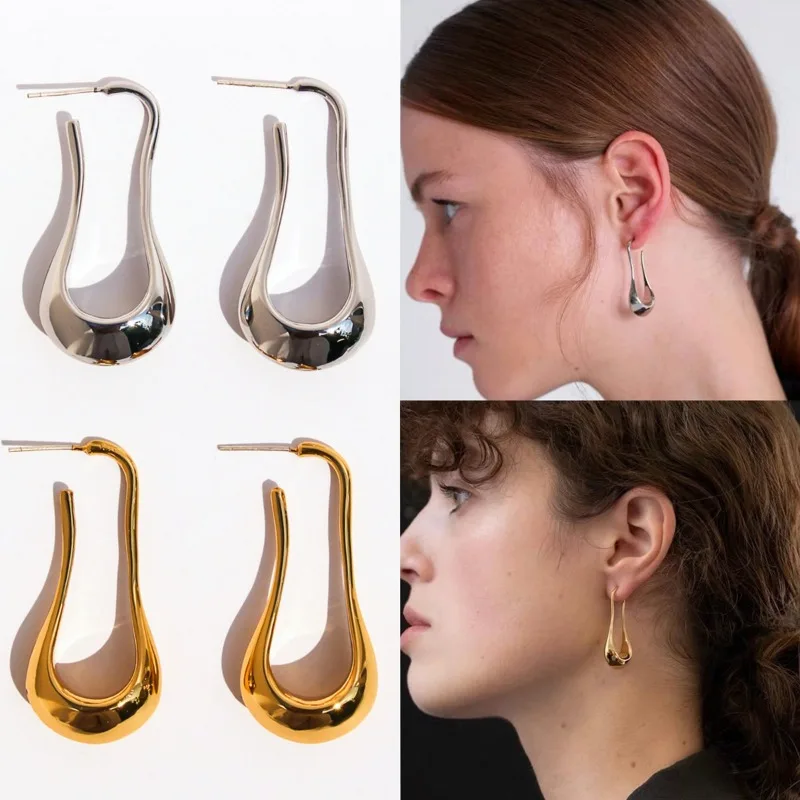 

Minimalist Metallic Earrings - Drop U-Shaped & Arc-Line Studs, High-End Fashion for Ladies M379