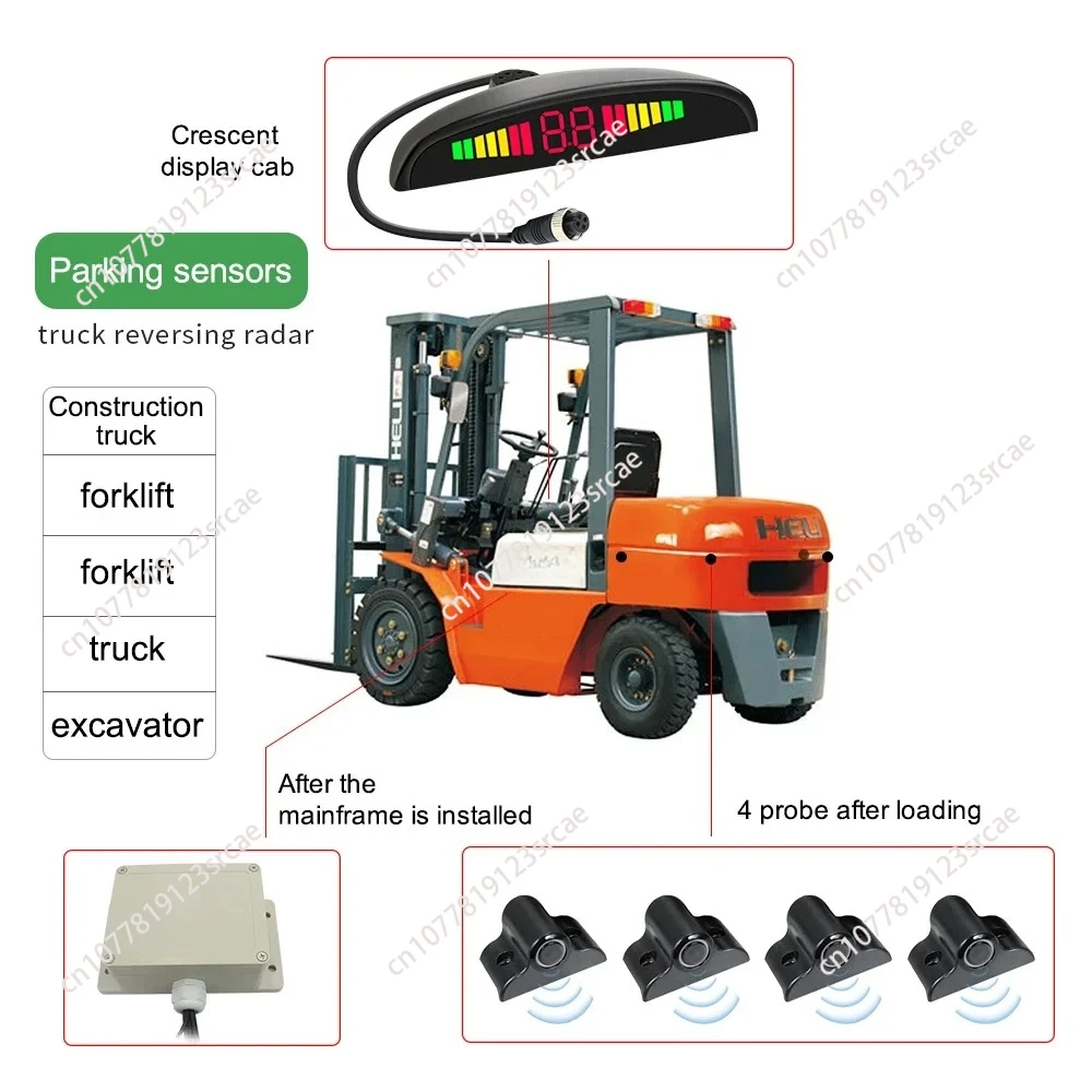 

24V Parking Sensor Kit 4 Sensors for Truck Forklift Reversing Sensor 10m Air Line Reverse Radar Sound Alert Indicator System LED