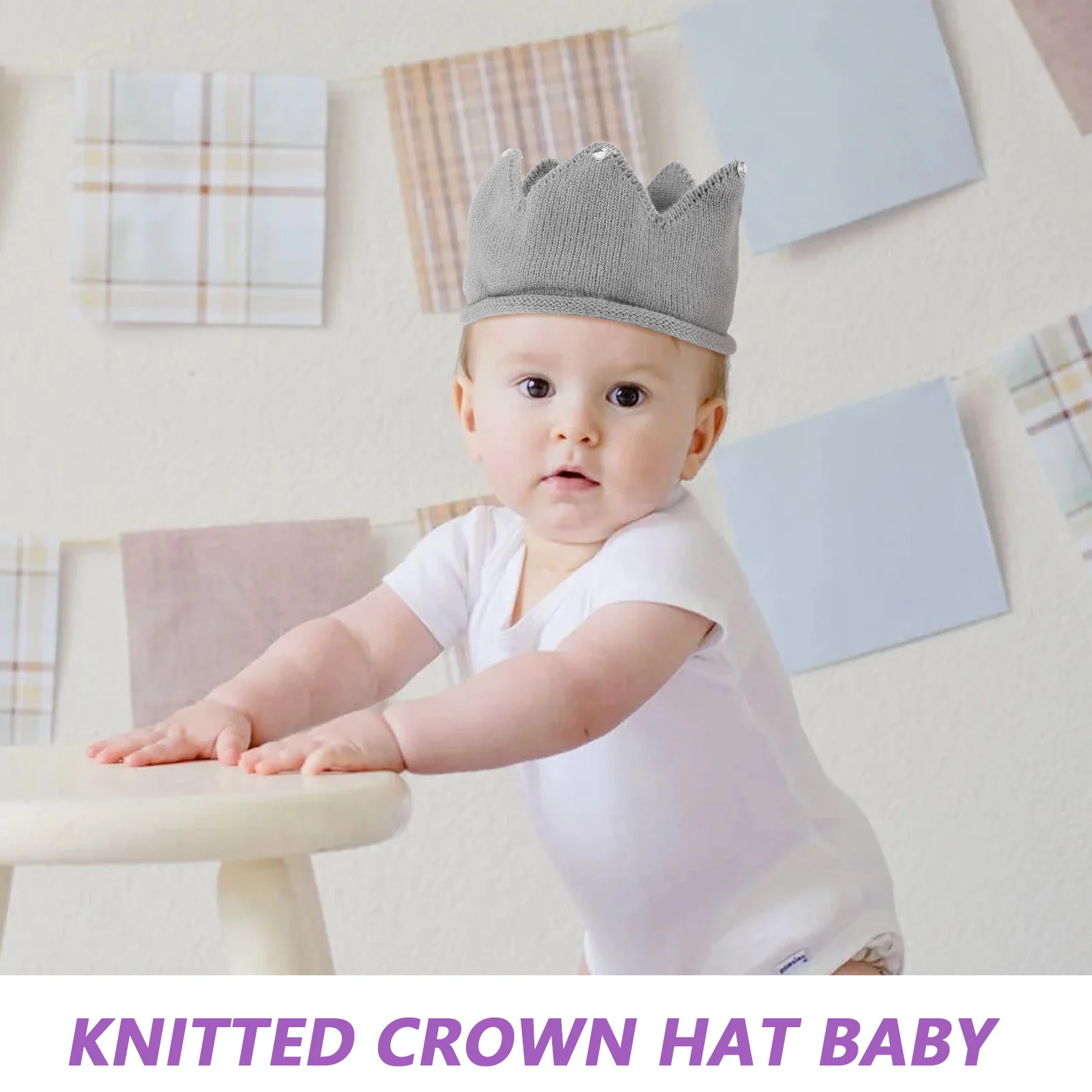

Baby Crown Hat Knitted Birthday Crown Hat for Kids Toddler Party Decorative Lightweight Safe Materials Elegant Design