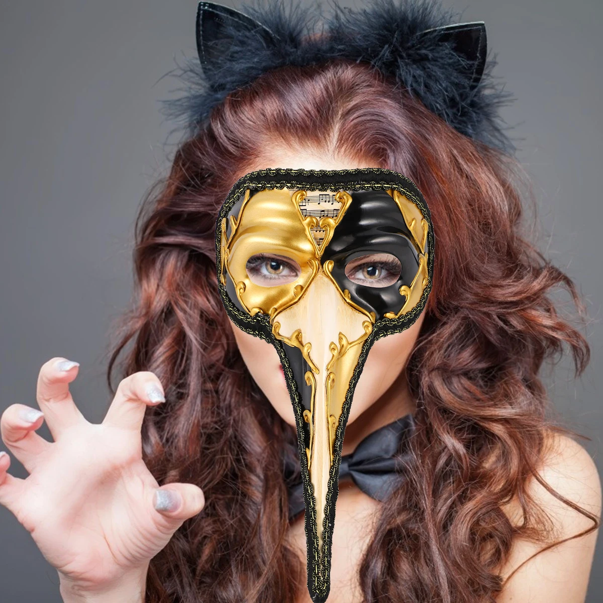 

Long Nose Mask Black Beautiful Pattern Shiny Glitter Masquerade Halloween Costume Party Prom Half Face Masks