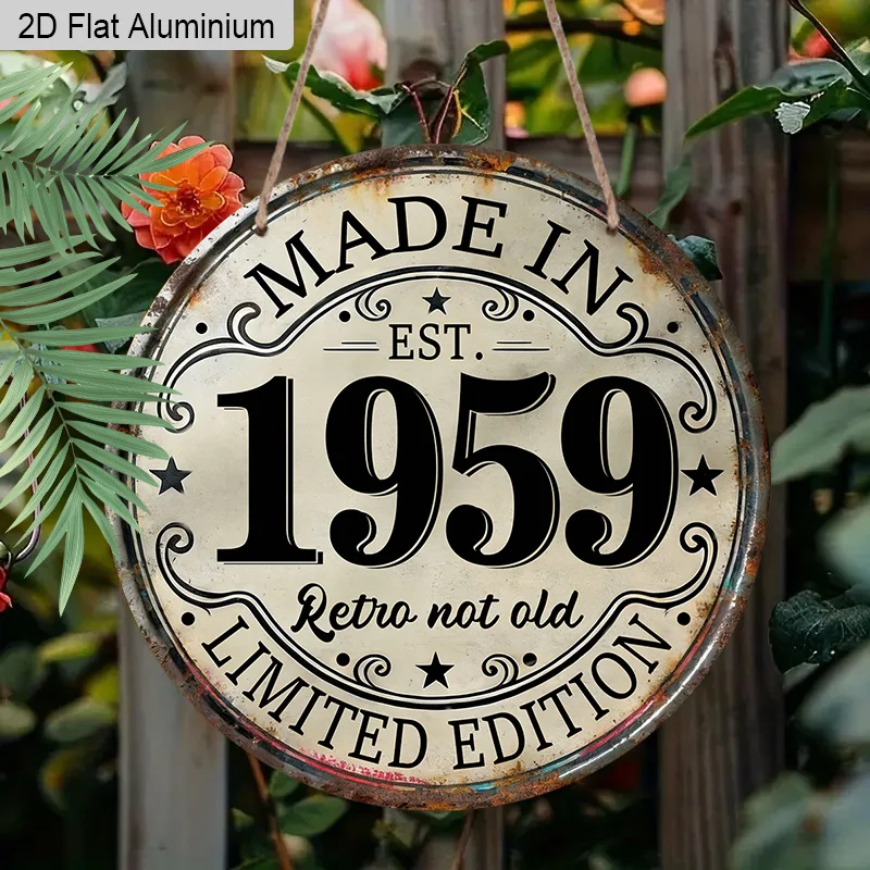 2D Flat, 1pc 1959 Birth Year Retro Thin Metal Plaque Decoration, Made in 1959 Retro Aluminum Sign, 