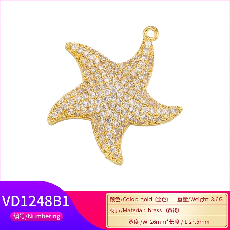 ZHUKOU starfish charms for jewelry making Cubic zirconia pendants for DIY necklaces Jewelry accessories bulk wholesale VD1248