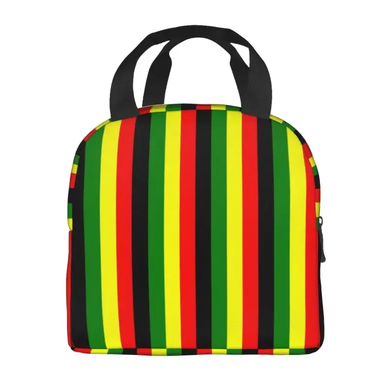 Custom Rasta Colors Red Green Gold Bright Colored Striped Lunch Bag Jamaican Cooler Warm Insulated Lunch Box for Student School