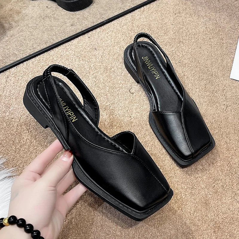 Women Heels Shoes New Low-heeled Sandals Summer of 2023 Women Low-heeled Flat Shoes with Elastic Band and Large Shoes Sandals