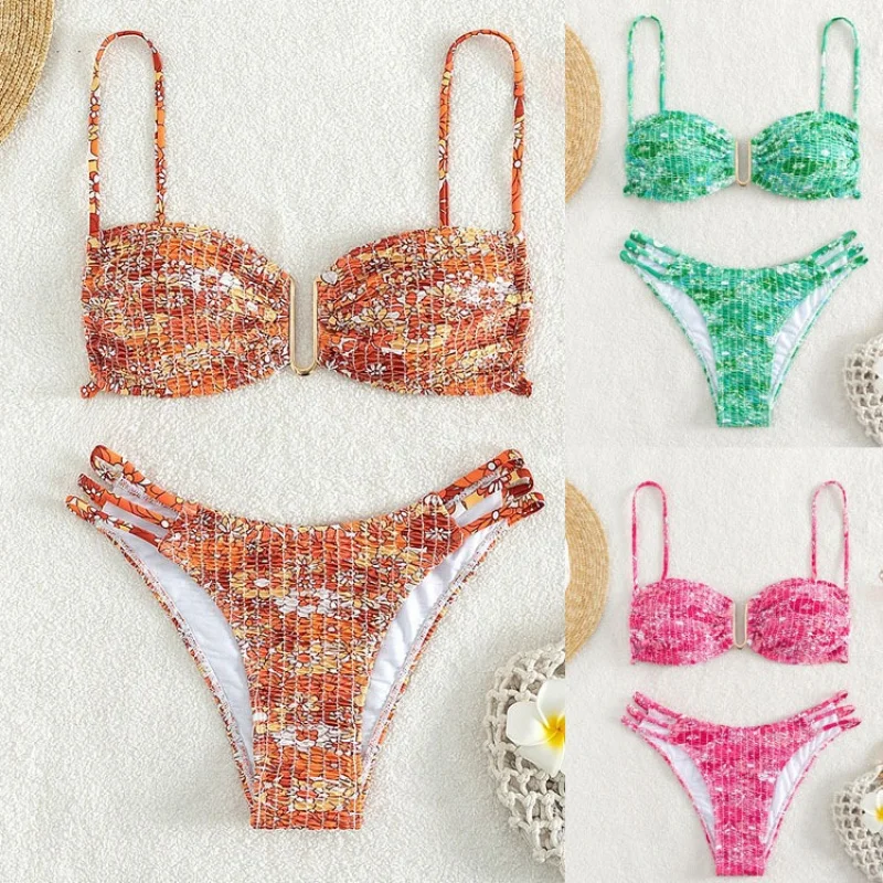 

New floral ruched fashion bikini swimwear, sexyUWomen's triangle two-piece swimsuit