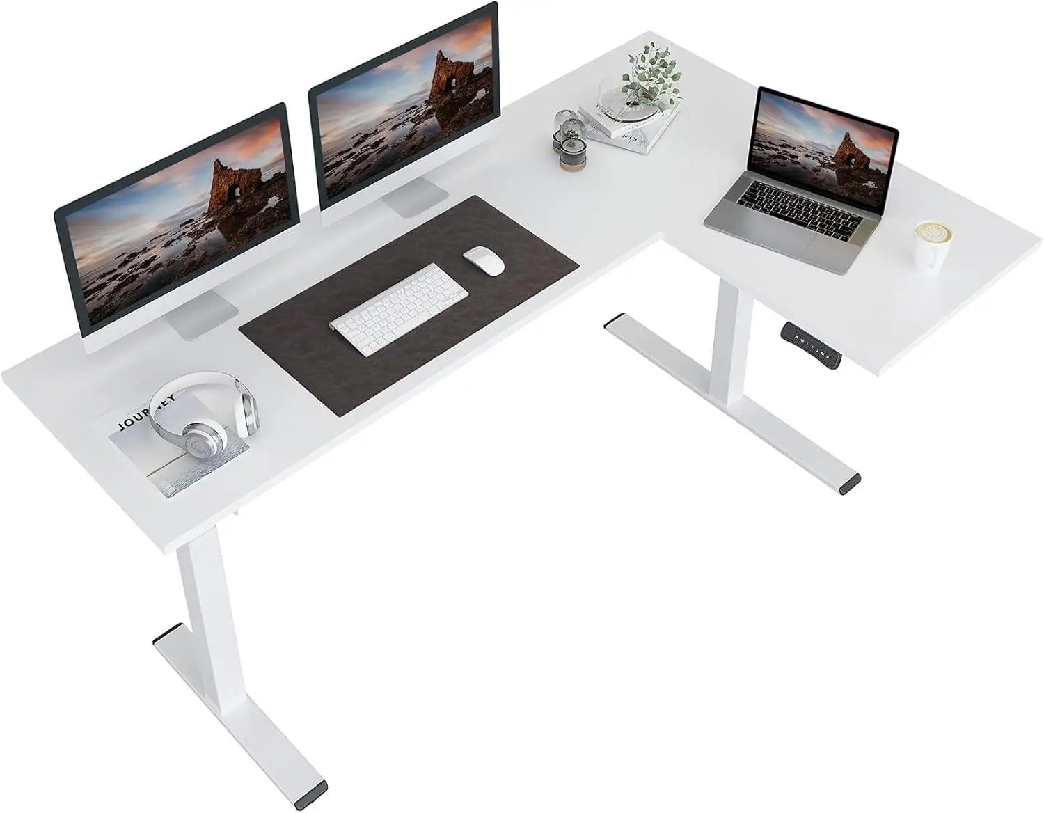 FLEXISPOT Corner Desk Dual Motor L Shaped Computer Electric Standing Sit Stand Up Desk Height Adjustable Home Office Table with