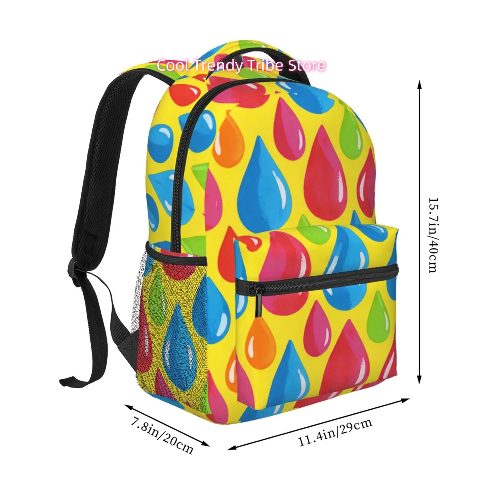 Bright Multicolor Water Drop Print Adult Backpack, Oxford Cloth Adjustable Shoulder Strap Casual Travel Bag for Adults, Great fo