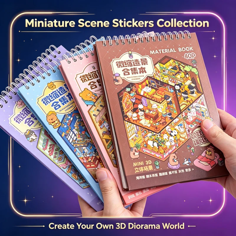 Kids 3D Min Scene Sticker Book Collection Creative Handmade Stickers DIY Stationery Sticker Scrapbook Home Decor Art