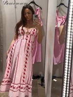 Pink Printed Wrap Maxi Dress Sleeveless Backless V Neck Hollow Out Casual Summer Long Dresses 2026 New Elegant Vacation Robe