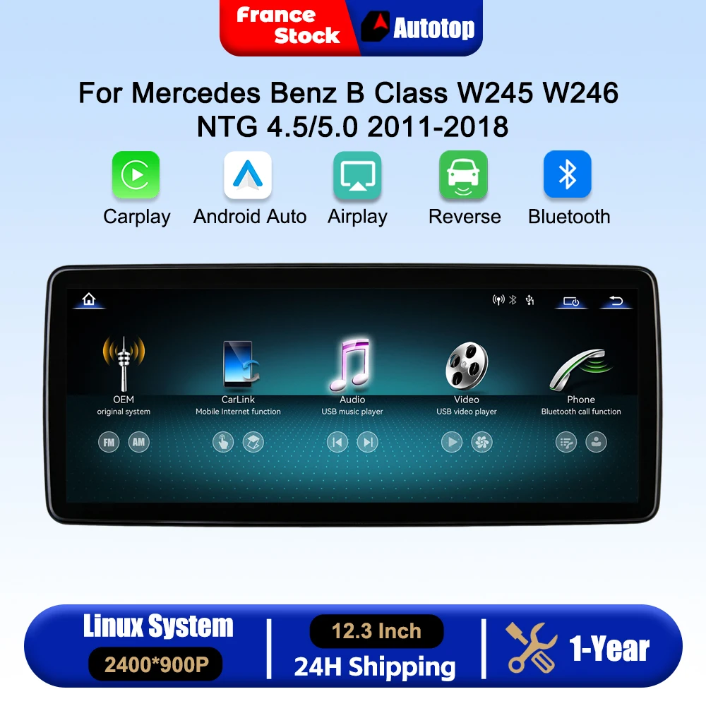 12.3 Inch Wireless CarPlay Android Auto Touch Screen For Mercedes Benz B Class W245 W246 2011-2018 NTG4.5 NTG5.0 Car Intelligent Systems Smart Multimedia Car Radio With Bluetooth GPS Navigation Autolink Navi Mirror Link AirPlay