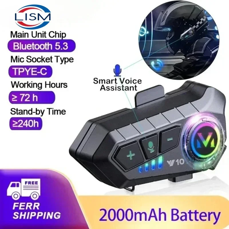 Y10 Bluetooth 5.3 Helmet Headset Wireless Hands-free Call Phone Kit Motorcycle Waterproof Earphone Music Player Speaker for Moto