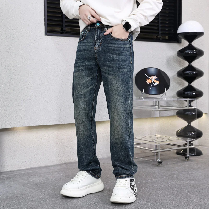 

Мужские широкие джинсы свободного кроя, синие, прямые, осенне-зимние, модные повседневные брюки прямого кроя