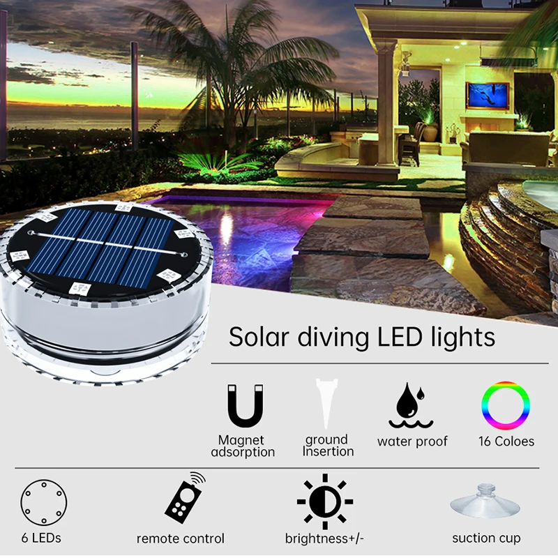 Solar Swimming Pool Lights Led Remote Control Floating Light for Waterproof IP68 Patio Garden Pond Decorative Buried Wall