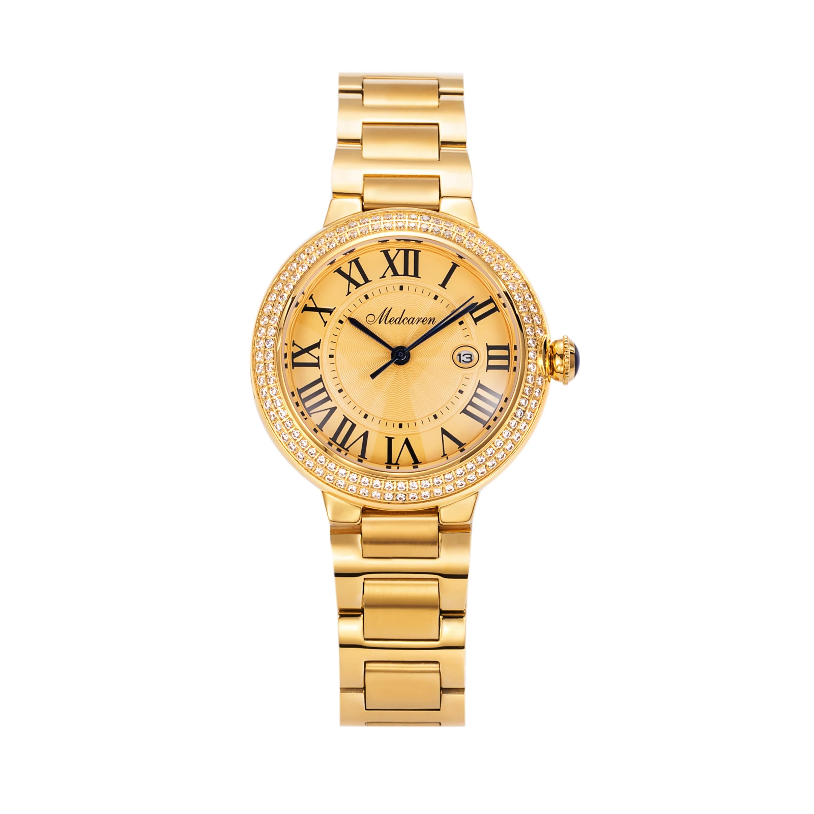 

Стильные женские кварцевые наручные часы 30,5 мм с хронографом, двойным календарем, покрытием из 24-каратного золота, ремешком из нержавеющей стали, водонепроницаемые.