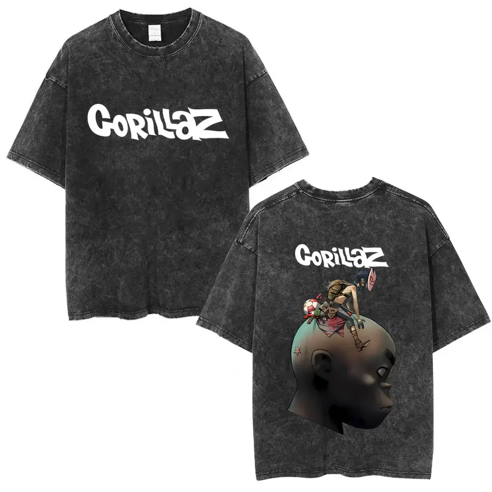 

Washed Vintage Rock Band Gorillaz Graphic T-shirt Men Women Hip Hop Punk Oversized T Shirt Men's Fashion Retro Gothic Streetwear
