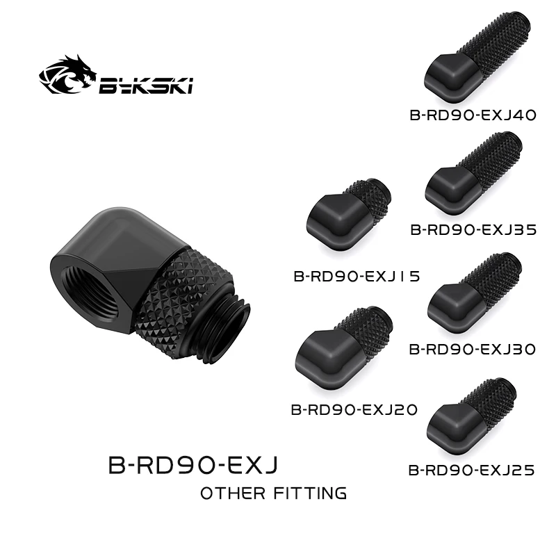 Bykski B-RD90-EXJ 90 درجة تدوير وصلة تمديد الكوع ذكر إلى أنثى أسود/فضي 15-40 مم