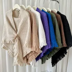 Autumn And Winter Warm Leather Buckle Cape Knitted Cape Korean Version Of The New Fashion Triangle Network Red Buckle Scarf