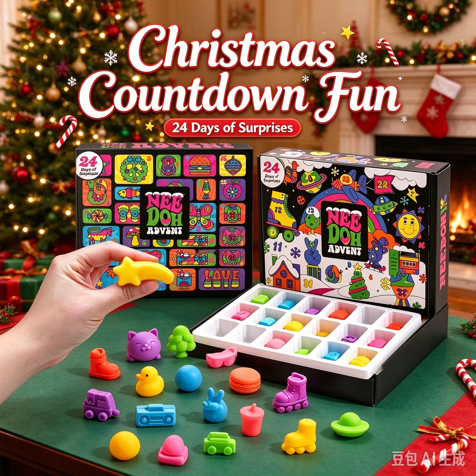 2026 NeeDoh Advent Calendar 24Pcs 3D PVC Fidget Doll Christmas Countdown Calendar Surprise New Year Gift