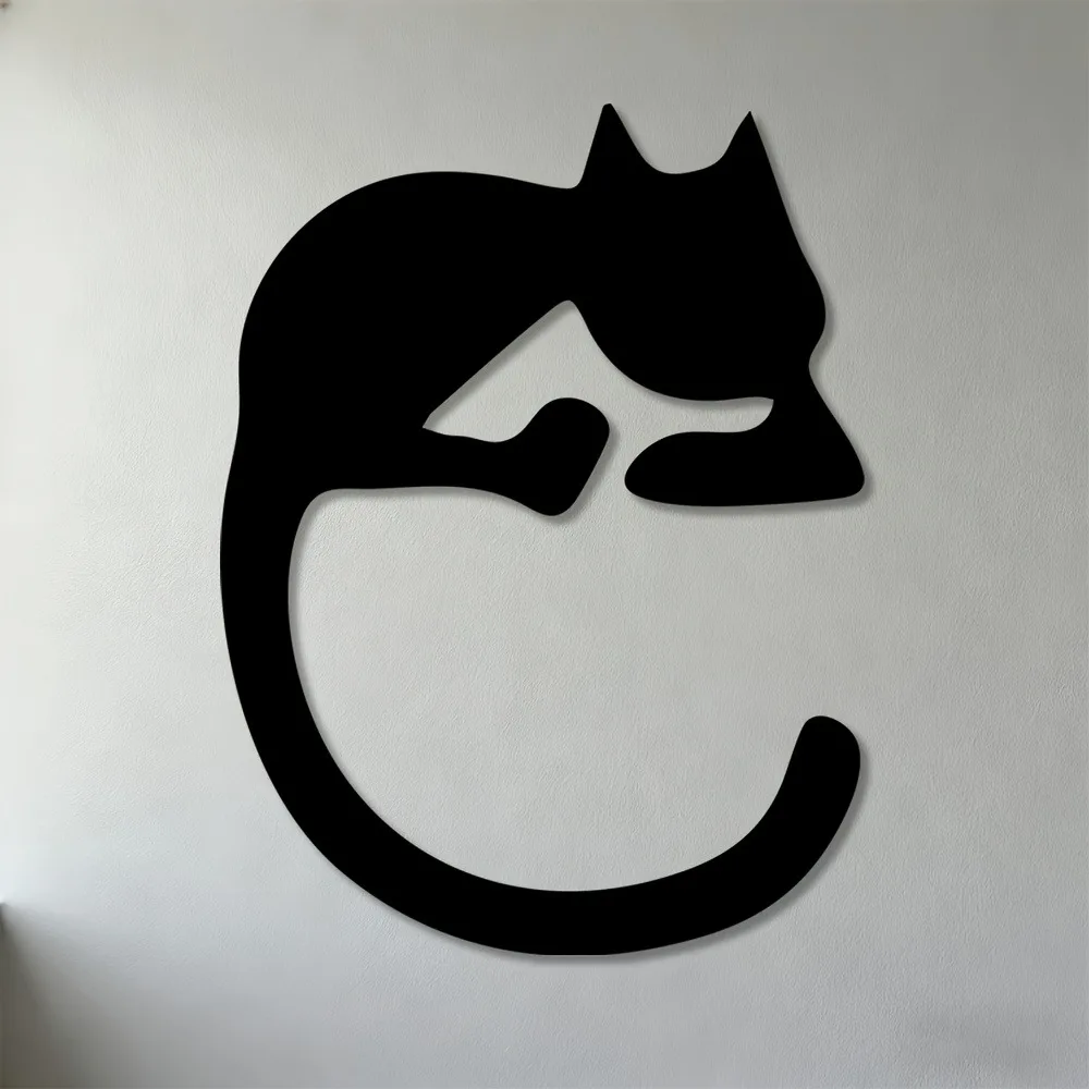 CIFBUY Iron Wall Art Sleeping Cat Metal Sculpture 2D Flat Decor for Living Room Bedroom Office Modern Hanging Wall Decoration