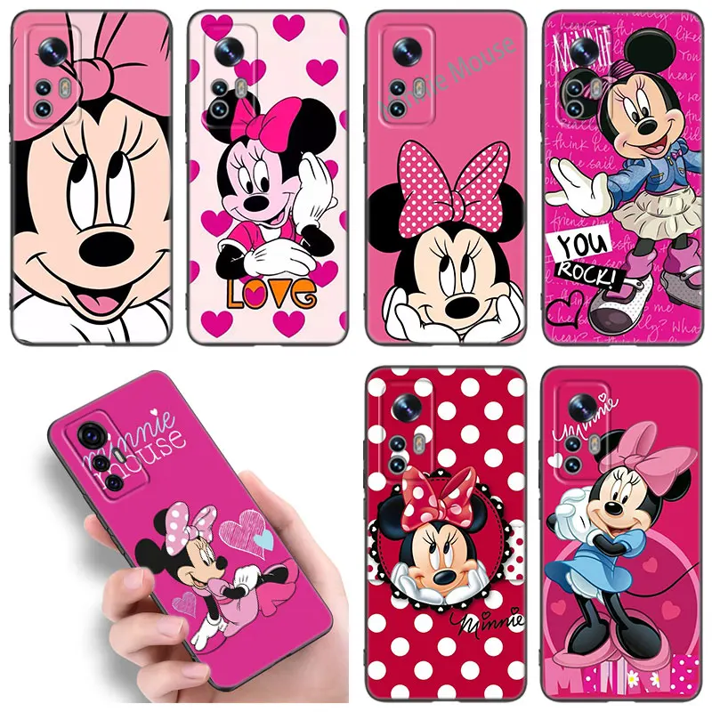 Lovely Pink Minnie Mouse Phone Case For Xiaomi Mi 9 SE 8 10 10T 11 12 13 Lite 9T 11T 12S 12T 13T Pro 5G 11i 12X Black Cover