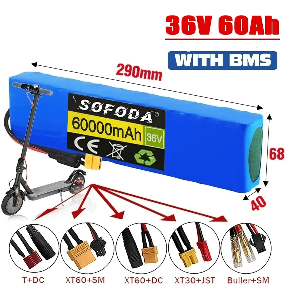 

10S3P 18650 36V 60Ah Lithium Battery Pack 600W 42V for Xiaomi M365 Pro Ebike Bicycle Scooter Inside with 20A BMS XT60 and T PLUG