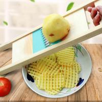Wooden Potato Grid Slicer Vegetable Grater Corrugated Net Chopper Cutter Wave Chipper Salad Kitchen Shredder Peeler Masher