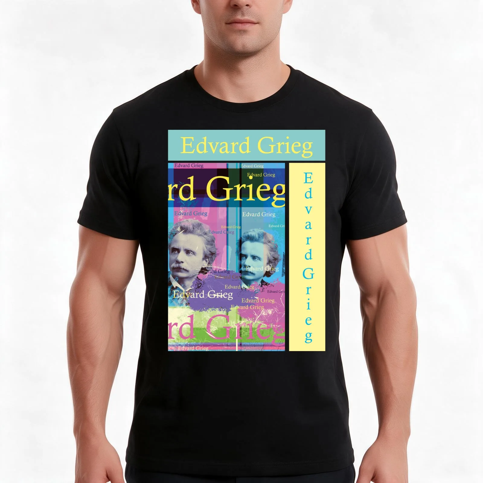 Edvard Grieg portrait, composer T-Shirt, Summer Casual Cotton Tee, Oversized Streetwear Tops, Vintage Graphic Print, 100% Cotton